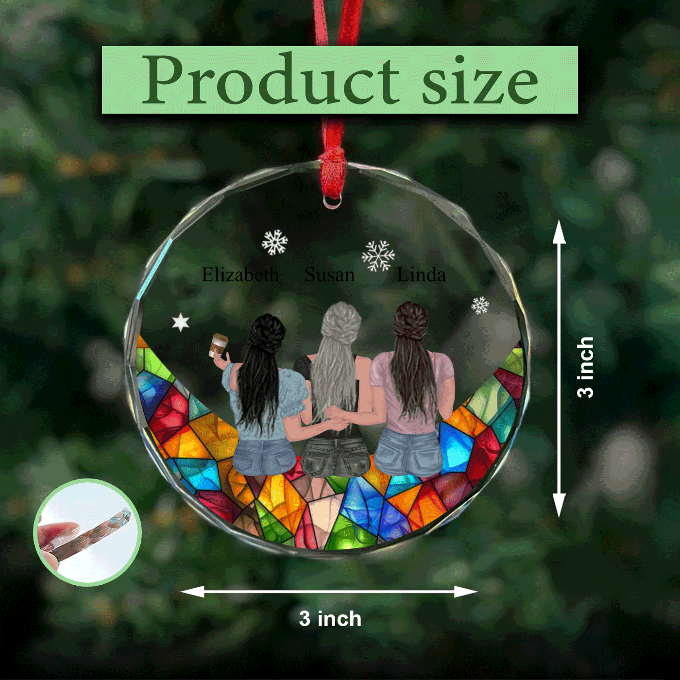 Customizable Crystal Glass Ornament for Sisters, Co-Workers, or Besties | 2-5 Figures with Names
